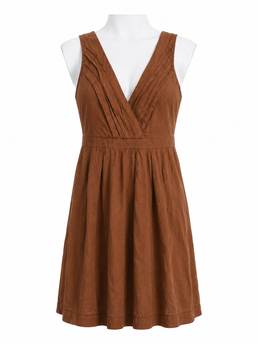 Size 4 Lands’ End Women’s Brown Linen Sleeveless Pleated Midi Dress